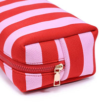 Essential Stripe Cosmetic & Travel Organizer Pouch: Red Pink