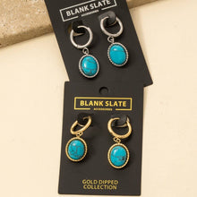 Oval Turquoise Stone Drop Earrings - Silver