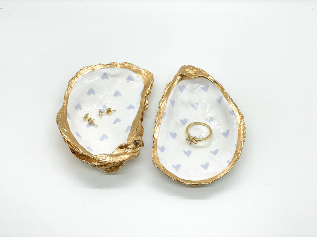 Baby Blue Hearts Oyster Trinket Dish