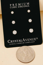 3Pc Small Cubic Zirconia Circle Stud Earrings Set - Gold