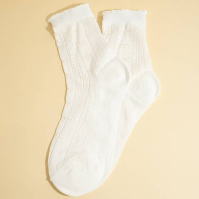 Subtle Bow Accents Socks - White