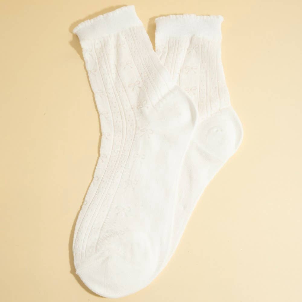 Subtle Bow Accents Socks - White