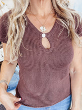 First Coffee Keyhole Knit Top - Espresso