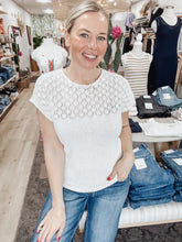 Sweet Stitch Eyelet Yoke Sweater Knit Top - Ivory