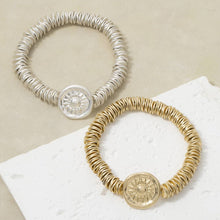 Engraved Sun Medallion Disc Stack Bracelet - Gold