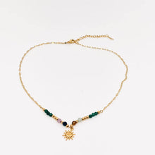 Sun Pendant Beaded Necklace - 18K Gold Plated