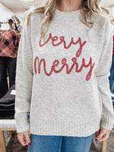Very Merry Knit Sweater with Candy Cane Embroidery Detail - Taupe