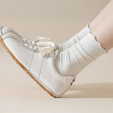 Vertical Stripes Thin Solid Ruffle Crew Socks - Grey