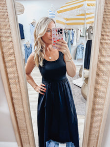 The Sutton Mix Media Tank Midi Dress - Black