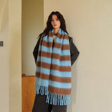 Blue-Brown Stripe Scarf - Thick Winter Wrap