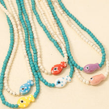 Ceramic Fish Pendant Ball Beaded Necklace - White