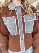 Manchester Knit Jacket with Denim Pocket & Collar Detail - Brown