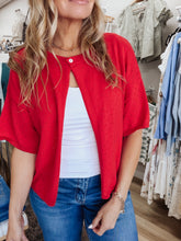 Liberty Pointelle Single Button Cardigan - Tomato Red