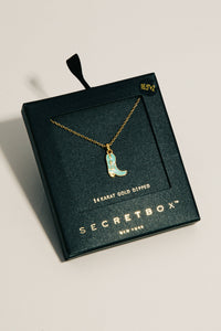 Secret Box Western Cowboy Boot Charm Necklace - Black