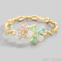 Gold Dipped Cz Multi Flower Ring: Gold