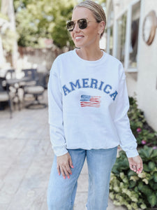 Watercolor Flag America Sweatshirt - White