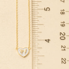 Gold Dipped Enamel Ribbon Bow Heart Pendant Necklace - Black