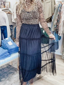 Moonlight Layers Polkadot Tulle Tiered Midi Skirt