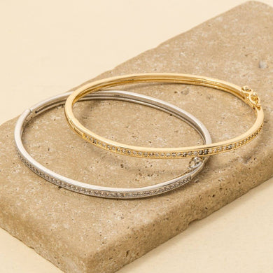 Gold Dipped Cz Pave Hinge Bangle Bracelet - Gold