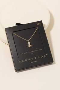 Secret Box Pave Western Cowboy Boot Pendant Necklace - Silver