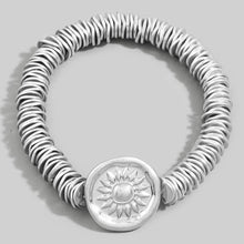 Engraved Sun Medallion Disc Stack Bracele - Silver