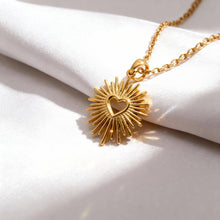 18K Gold PVD Stainless Steel Textured Sunburst Heart Charm Bar - Stainless Steel Silver
