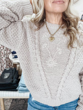 Bloomfield Knit Sweater with Floral Stitch Detail - Mocha