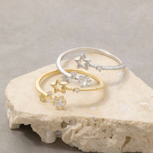 Gold Dipped Cz Double Star Open Ring: Gold