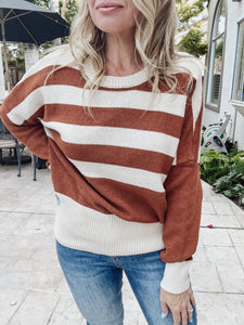 Rugby Striped Sweater - Camel/Cream