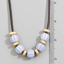 Leather Cord Striped Ceramic Bead Necklace: WGBL