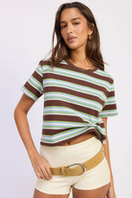 Fairway Stripe Boyfriend Tee - Wine Multi
