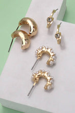 Trio Pearl Diamond Cut Huggie Hoop Earrings Set