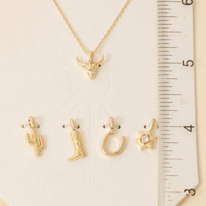 Western Bull Head Swappable Pendant Necklace - Gold