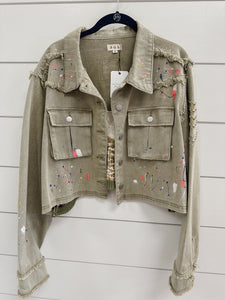 Paint Splatter Twill Jacket - Olive