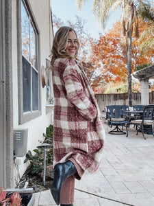 Rosy Plaid Long Jacket