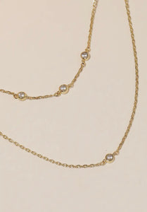 Three Stone Pendant Necklace - Gold