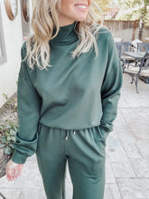 High Society Mock Neck Pullover and Wide Leg Sweatpants Set - Hunter Green