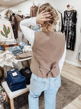 Westbury Cotton Linen Blend Vest - Mocha