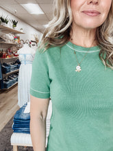 Everyday Muse Contrast Stitch Accent Short Sleeve Top - Green