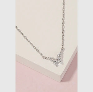 Mini Rhinestone Butterfly Charm Necklace - Silver