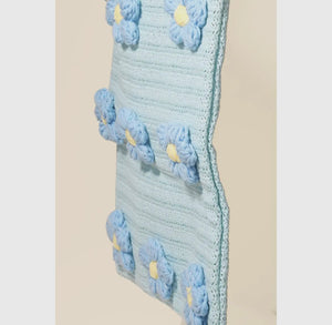 Knitted Flower Tote Bag - Blue