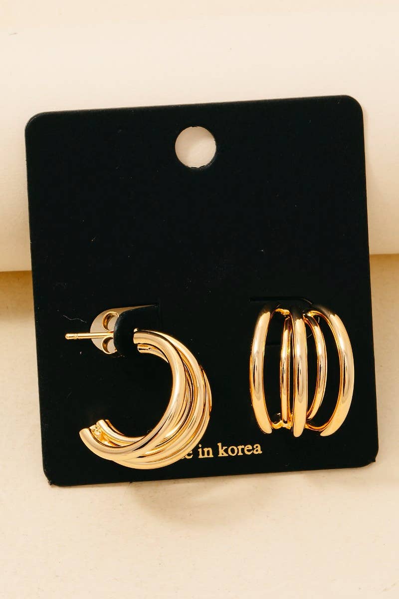 Five Line Hoop Earrings. Gold