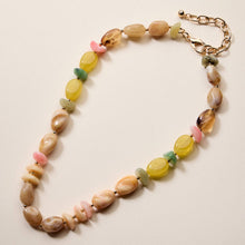 Organic Resin Bead Necklace – Colorful Chunky Beaded Statement Chain with Gold Accents, Adjustable Length: NAT / ONE