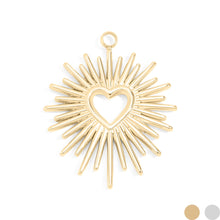 18K Gold PVD Stainless Steel Textured Sunburst Heart Charm Bar - Stainless Steel Silver