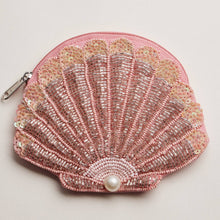 Seashell Beaded Coin Purse with Pearl Accent - Pink