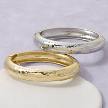 Hammered Dome Hinged Bangle Bracelet - Silver