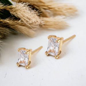 Gold Plated Cubic Zirconia Rectangle Large Studs