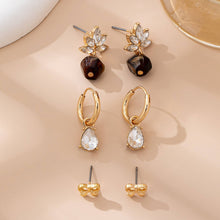 Trio Gold-Tone Floral & Drop Earring Set