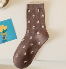 Cotton Floral Socks - Brown