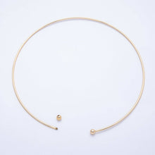 16K Gold Filled 2mm Minimalist Torque Cuff Collar Necklace with open beaded ball | WA-04155